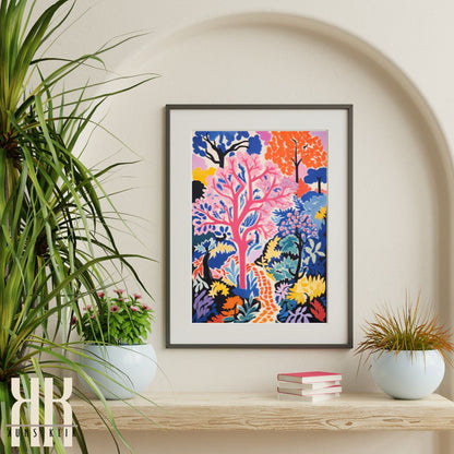 Colourful Forest and Mountain Scene Art Print