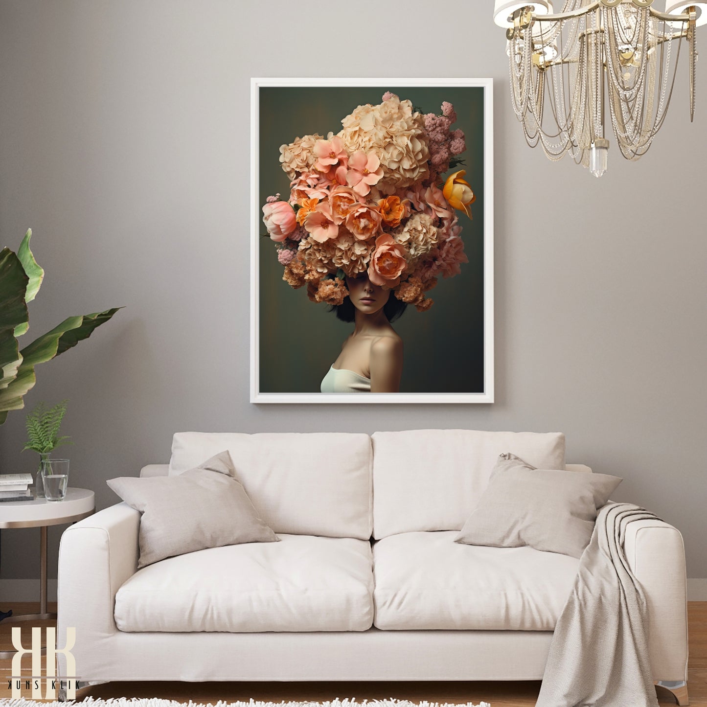 Woman Flower Bouquet Head Feminine Wall Art - 7