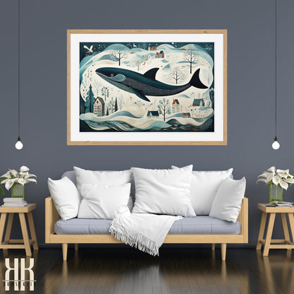 Scandinavian Whale Folk Art Print - 5