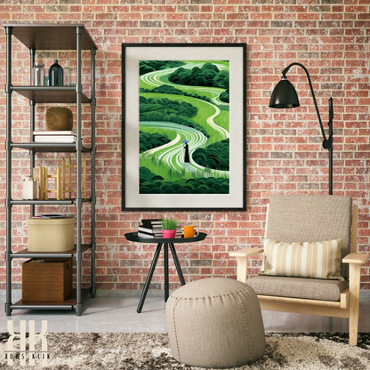 Soft Green Curves Landscape Art Minimalist Print