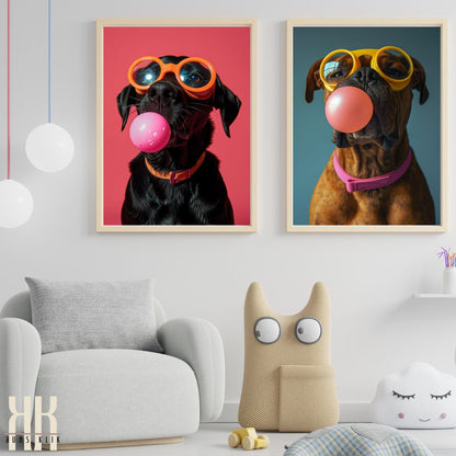 Animal Portrait Dog Blowing Bubble Gum