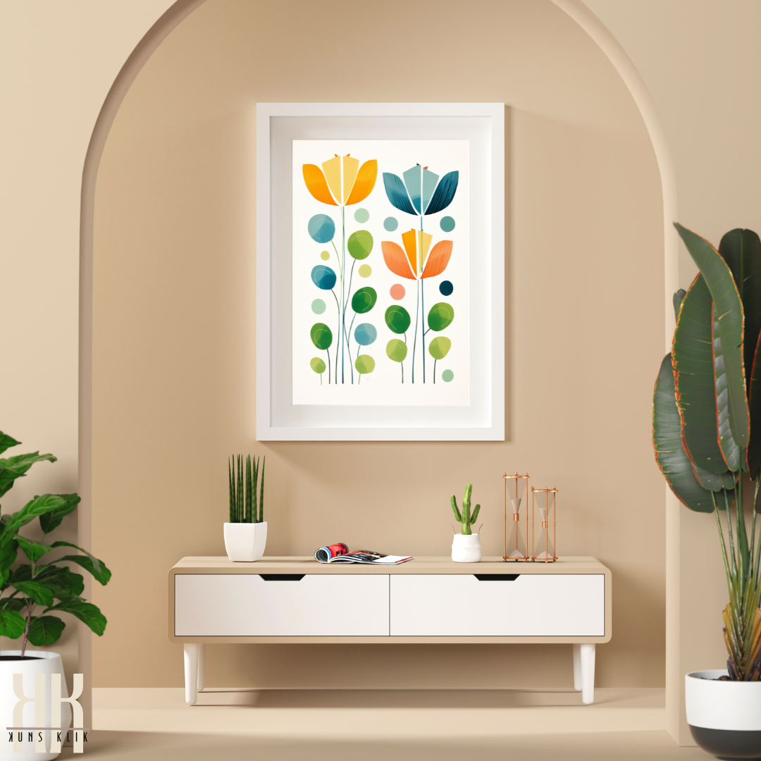 Floral Minimalist Art Print in Yellow Blue Green