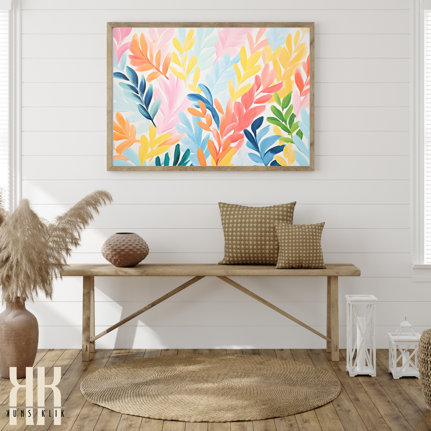 Colourful Leaf Broad Brush Stroke Matisse Pattern Print - 14