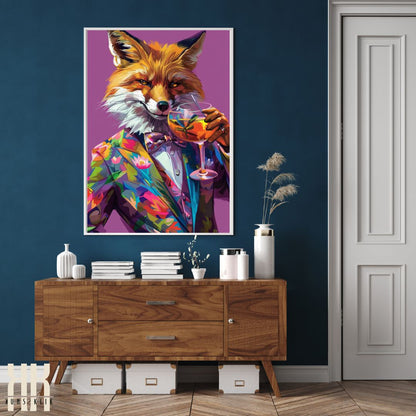 Fox in Vibrant Suit with Drink