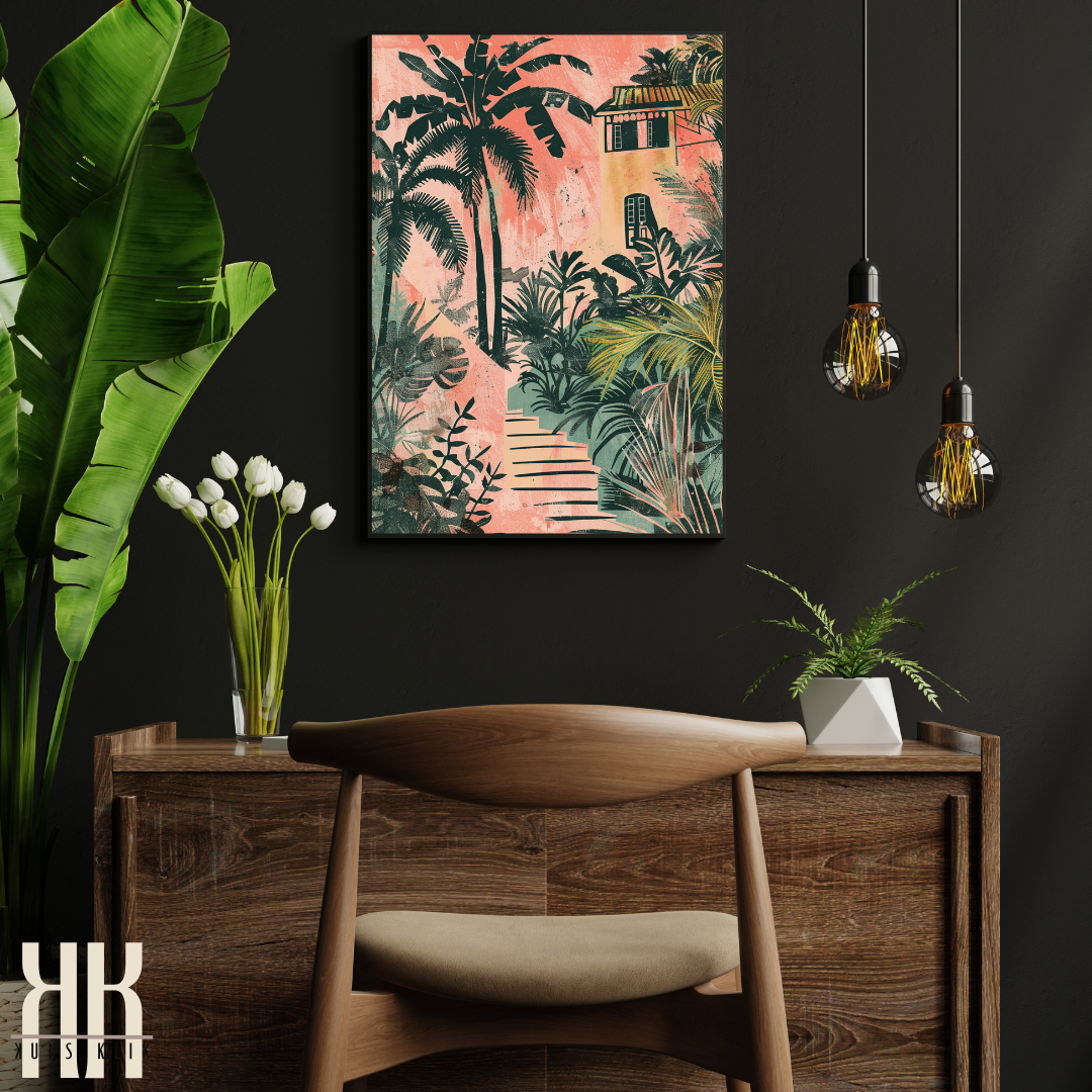 Caribbean Getaway Art Print – Exotic Island Jungle & Ocean Breeze