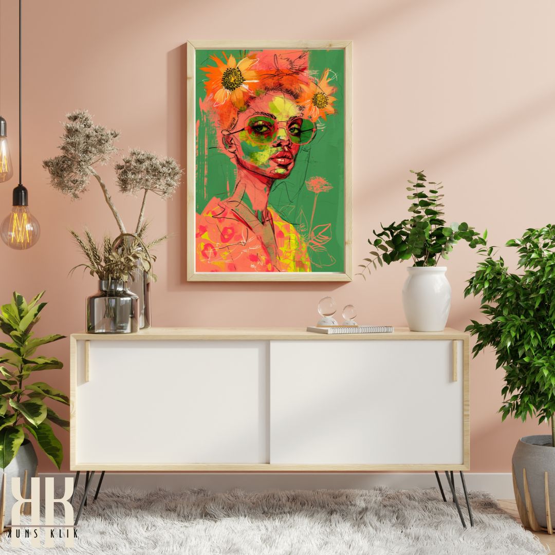 Vivid Floral Fashion Portrait Print