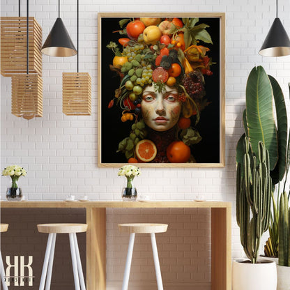 Woman with Fruit Crown Portrait Print