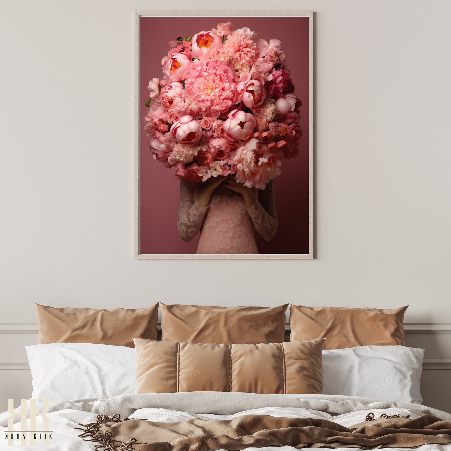 Woman Flower Bouquet Head Feminine Wall Art - Pink 10