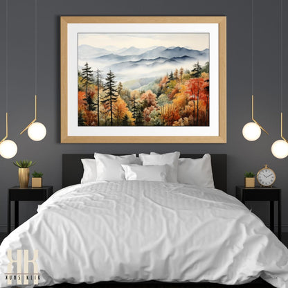 Fall Foliage Mountain Range Art