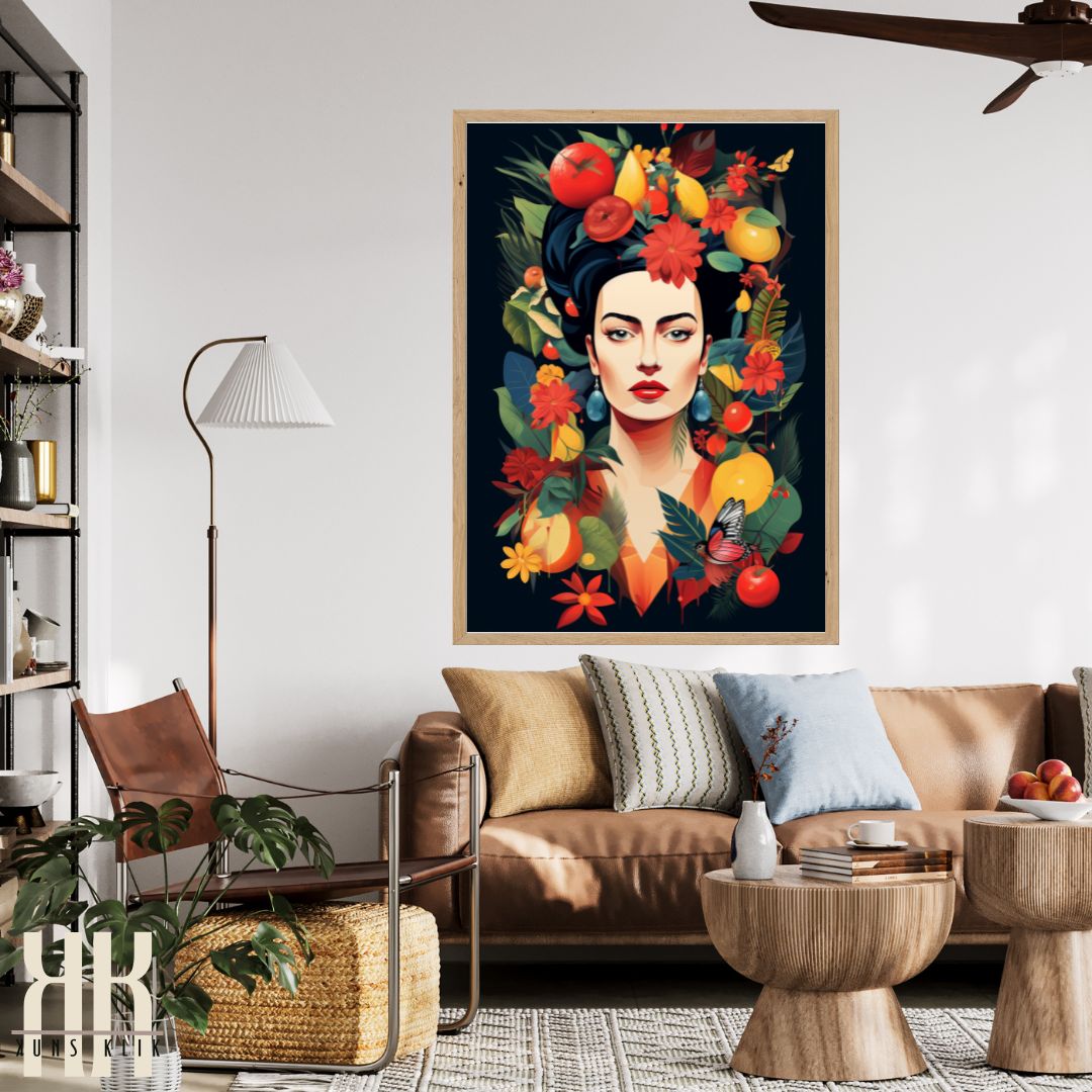 Vibrant Maximalist Frida Flower Crown Canvas