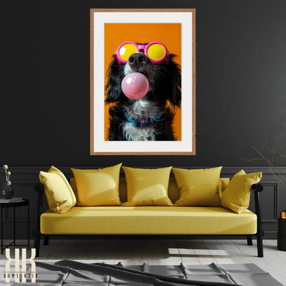 Cute Dog Blowing Bubble Gum Bubble Wall Art