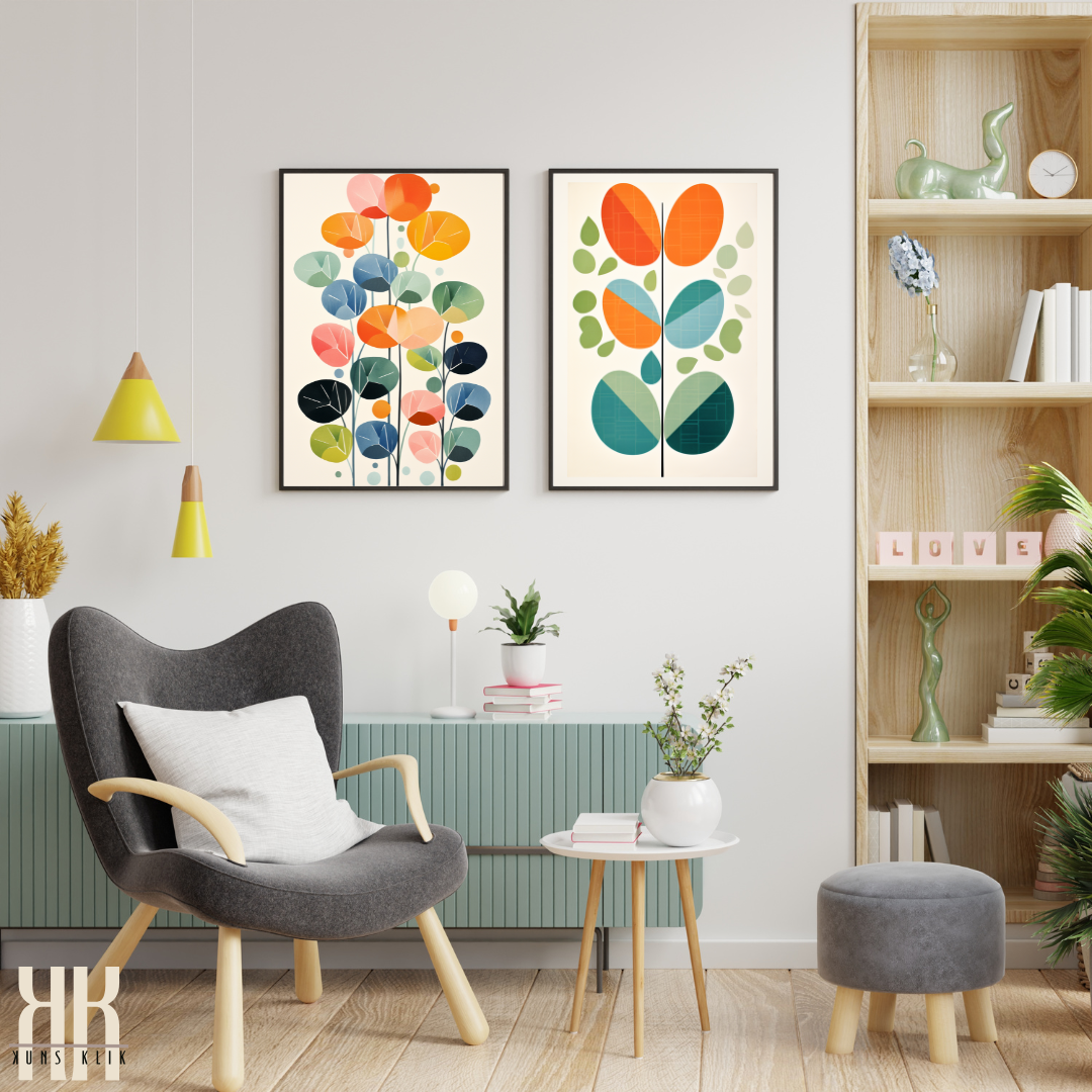 Abstract Flat Botanical Print in Bold Colours