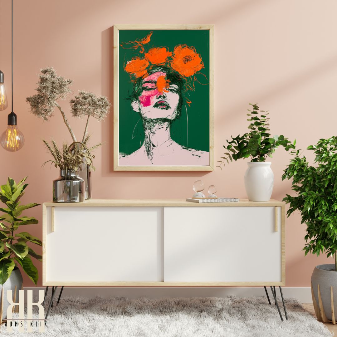 Bold Green and Pink Fashion Illustration Wall Art