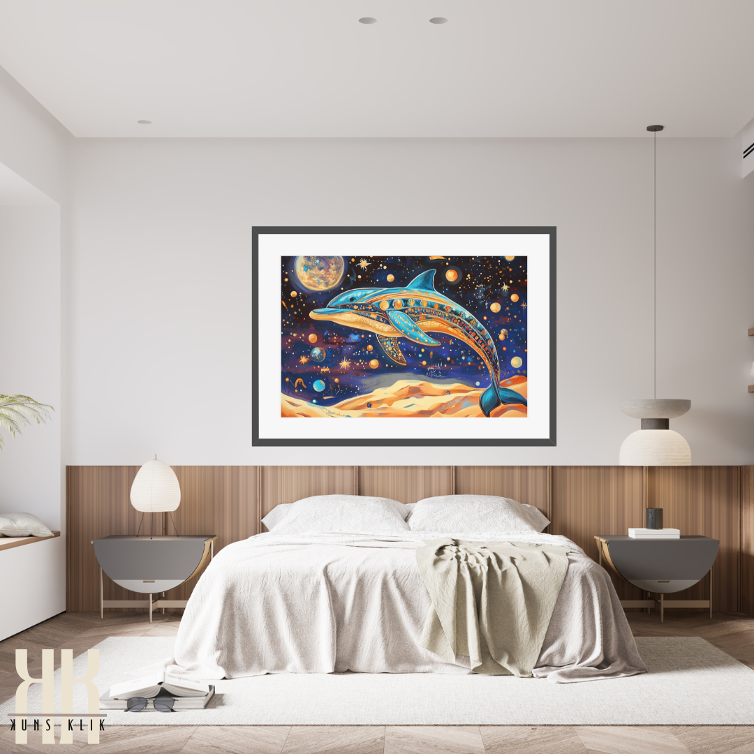 Dreamy Space Dolphin Art - Ethereal Egyptian Galaxy Print