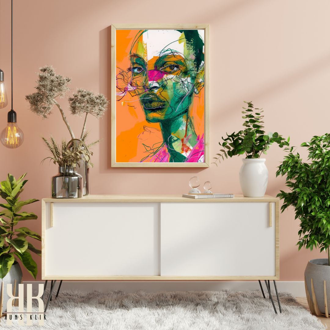 Fashion Forward Floral Art Print in Bold Orange and Green Tones