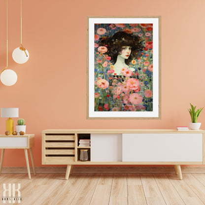 Soft Female in Flowers Vintage Art Print