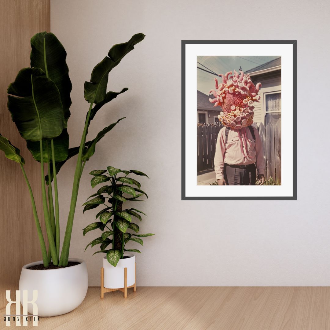 Eccentric Retro Creature Print with Tentacles and Coral Elements