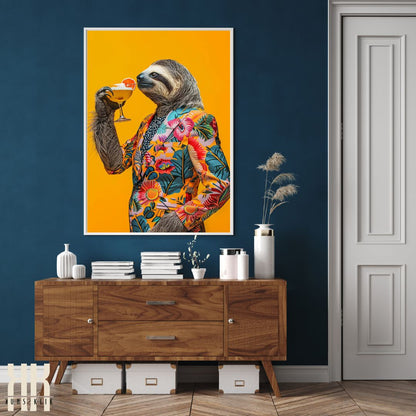 Sloth in Vibrant Suit with Drink