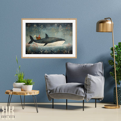 Scandinavian Whale Folk Art Print - 9