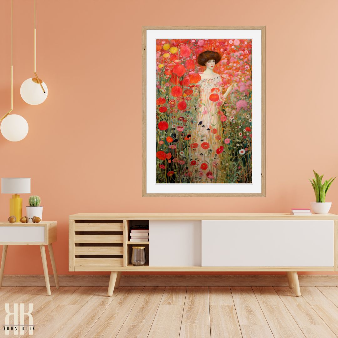 Gustav Klimt Inspired Floral Woman Art Print