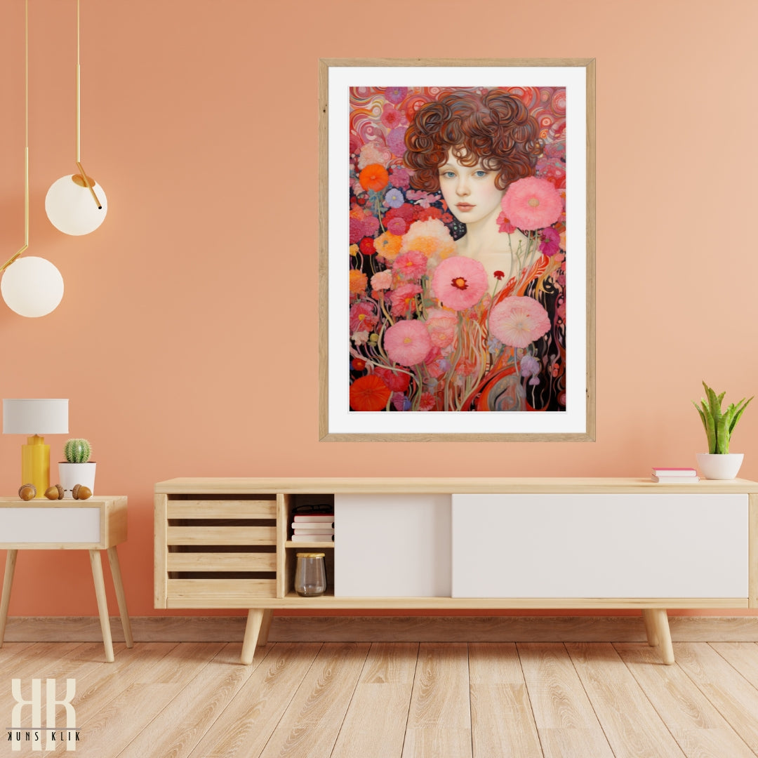 Vibrant Botanical Woman in Flower Field Art Print