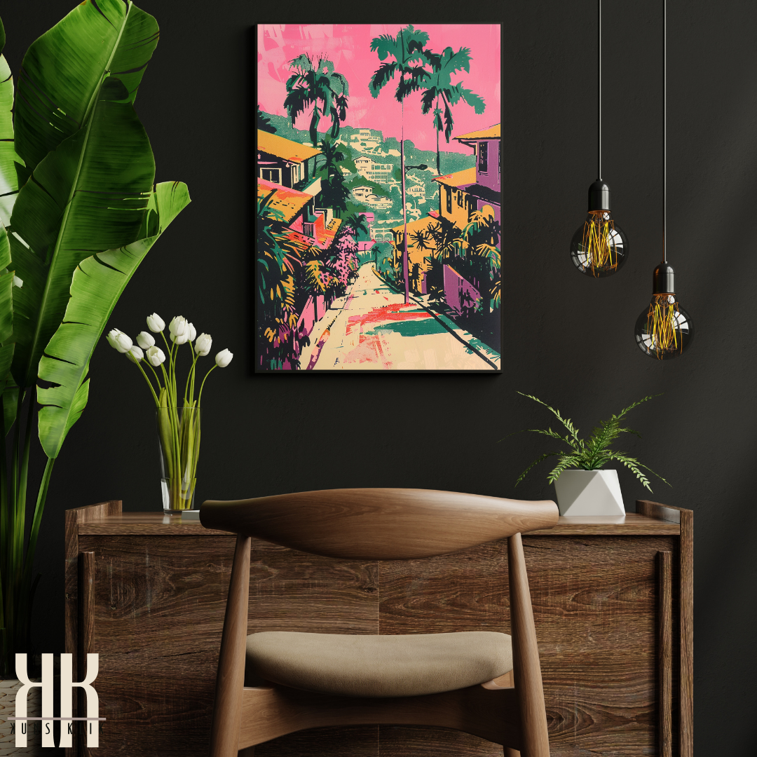 Vintage Tropical Landscape Art Print – Coastal Palm Trees & Island Vibes