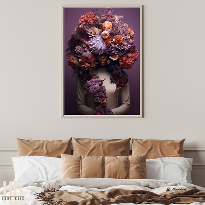 Woman Flower Bouquet Head Feminine Wall Art - Purple 8