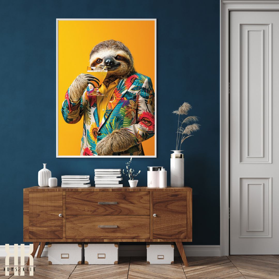 Sloth with Cocktail in Floral Suit