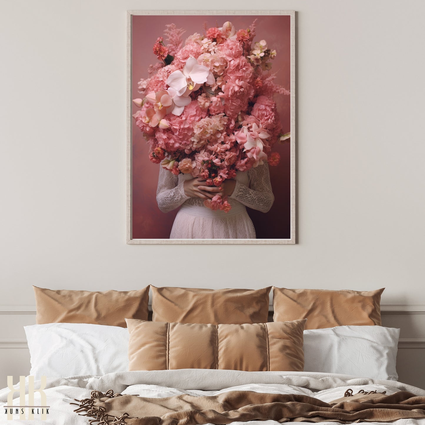 Woman Flower Bouquet Head Feminine Wall Art - Pink 9