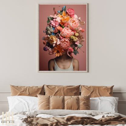 Woman Flower Bouquet Head Feminine Wall Art - 6