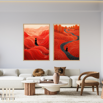 Contemporary Abstract Red Landscape Print