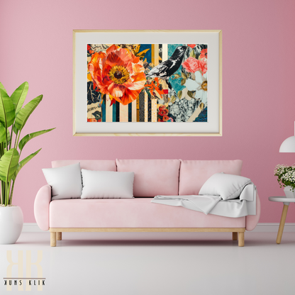 Eclectic Collage Art Print – Colourful Abstract Floral Wall Art