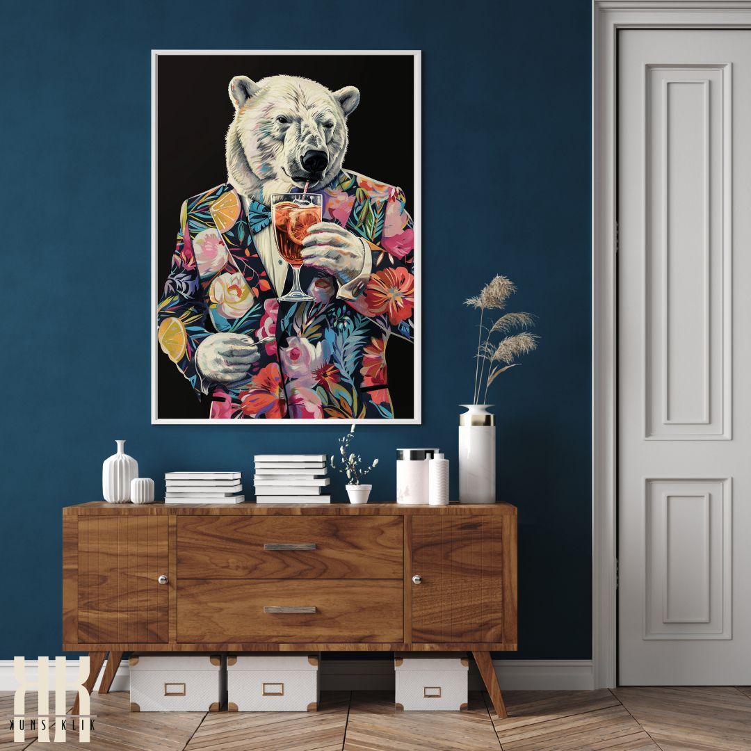 Polar Bear in Bold Floral Blazer