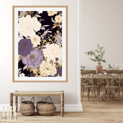 Black Background Floral Contrast Wall Art