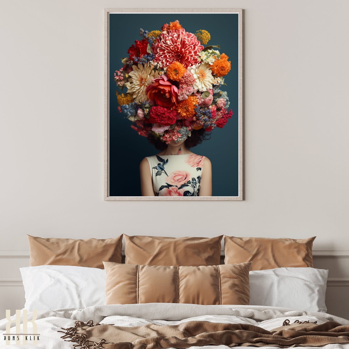 Woman Flower Bouquet Head Feminine Wall Art - 8