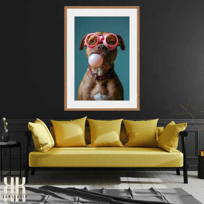 Pitbul Blowing Bubble Pet Portrait Art Print