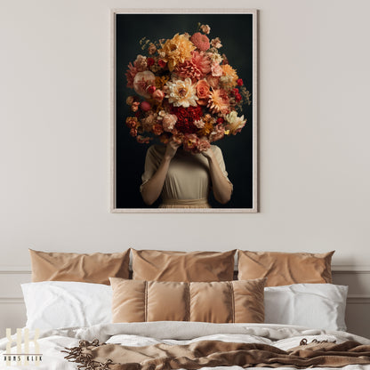 Woman Flower Bouquet Head Feminine Wall Art - 10