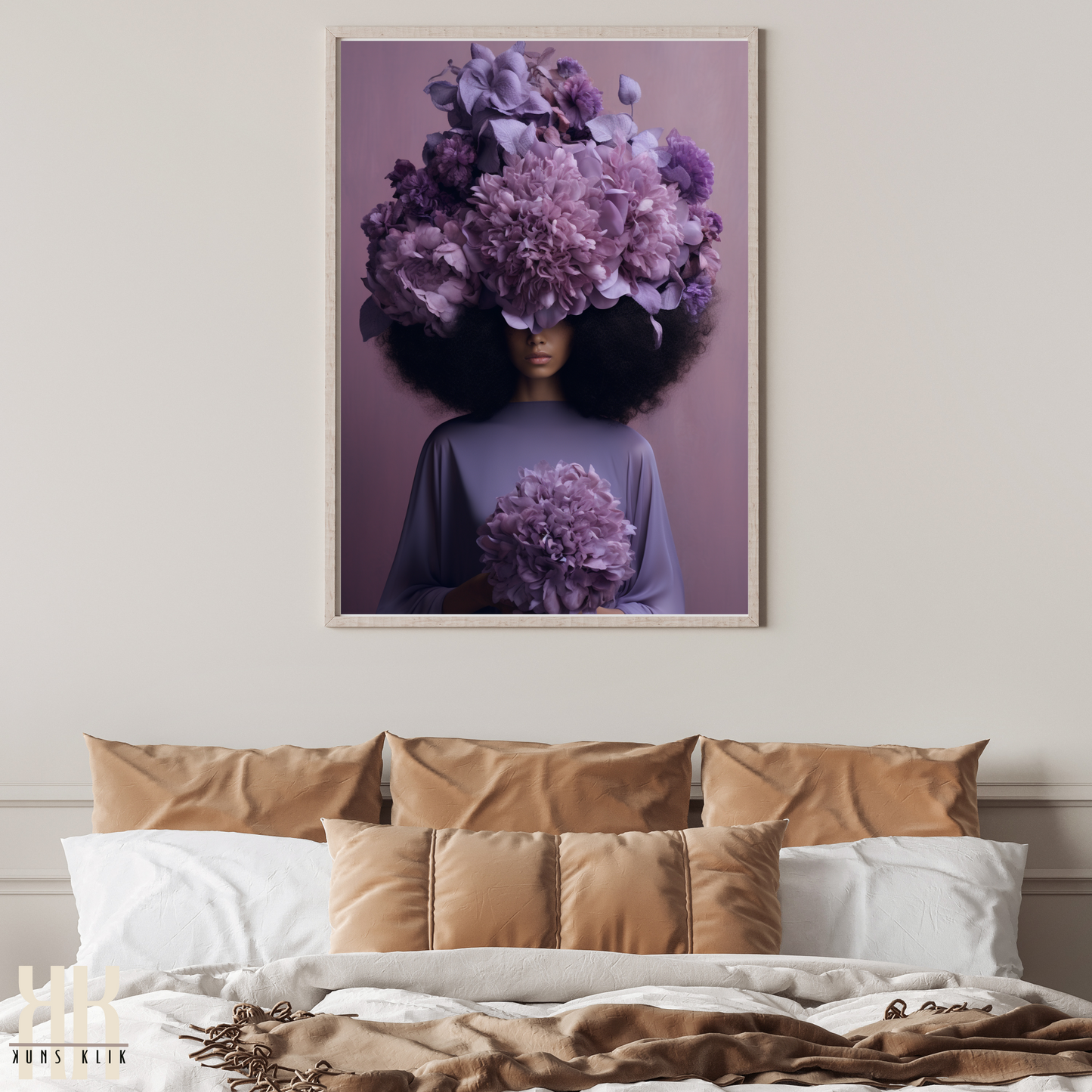 Woman Flower Bouquet Head Feminine Wall Art - Purple 5