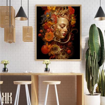 Fruit and Flower Enriched Woman Portrait Print