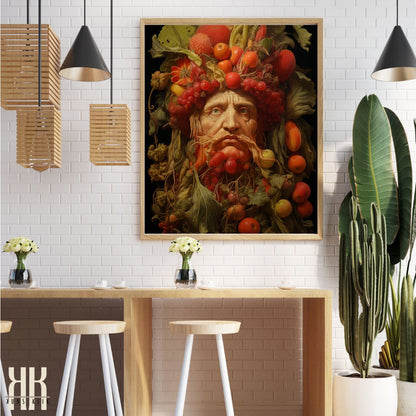 Fruits and Flowers Encircled Man Art Print