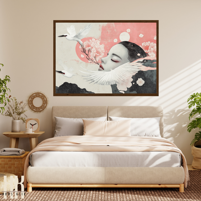 Japanese-Inspired Floral Portrait - Sophisticated Home Art