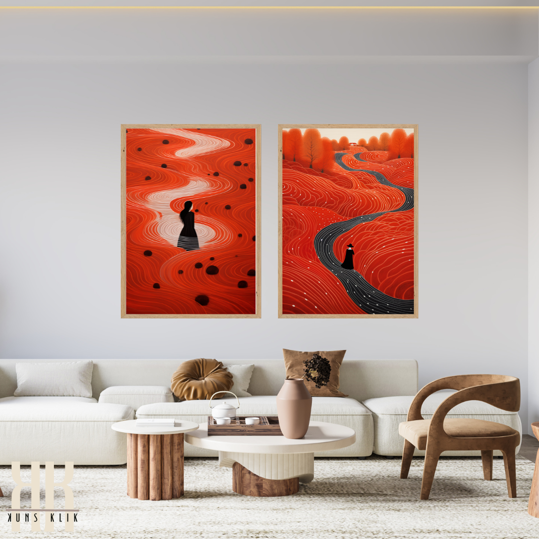 Minimalist Red and Black Landscape Art Print