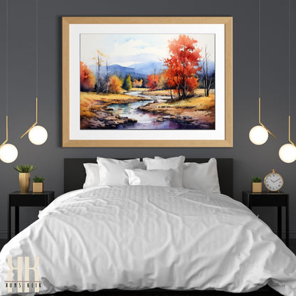Fall Trees and River Landscape Wall Art