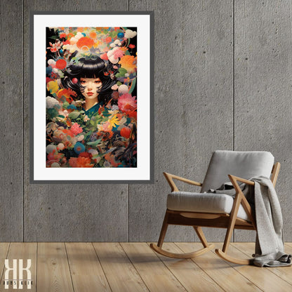 Geisha in Floral Pattern Oriental Art