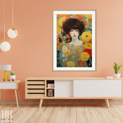 Floral Portrait of Woman in Poppy Field Wall Art Print