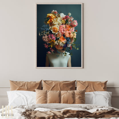 Woman Flower Bouquet Head Feminine Wall Art - 1