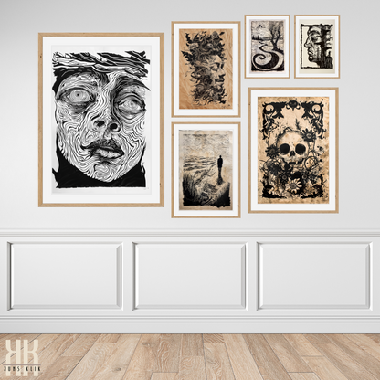 Abstract Line Art Portrait Black and White Art Print