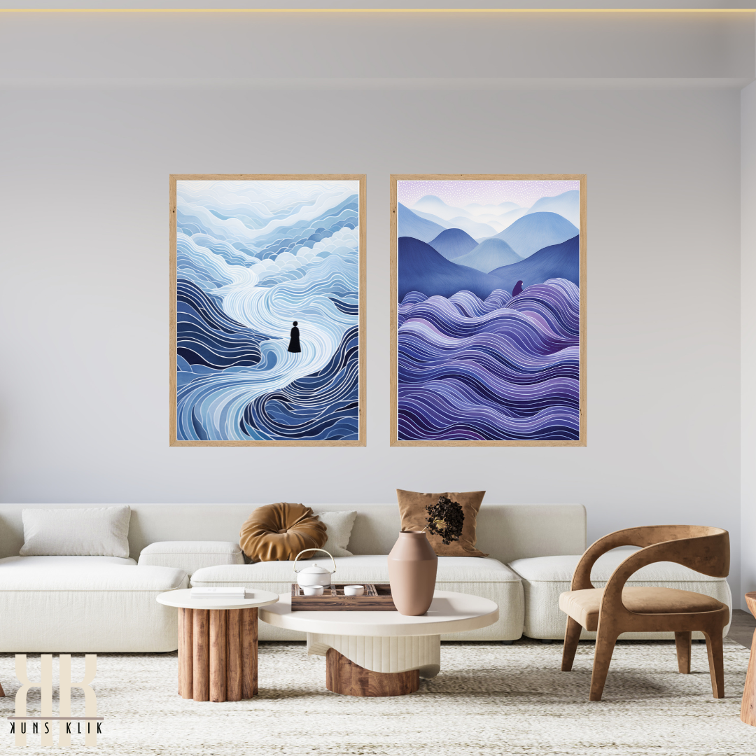 Blue and White Abstract Landscape Prints