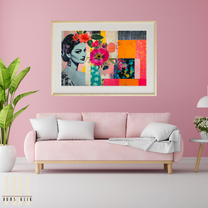 Vibrant Maximalist Collage Art Print – Bold Floral Mixed Media Wall Decor