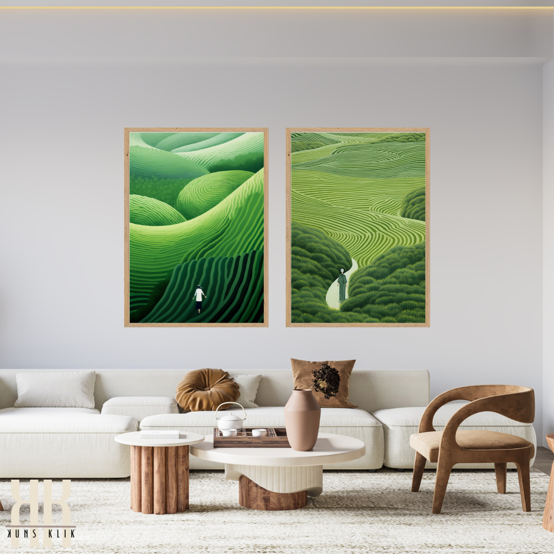 Modern Minimalist Landscape Green Waves of Nature Wall Art